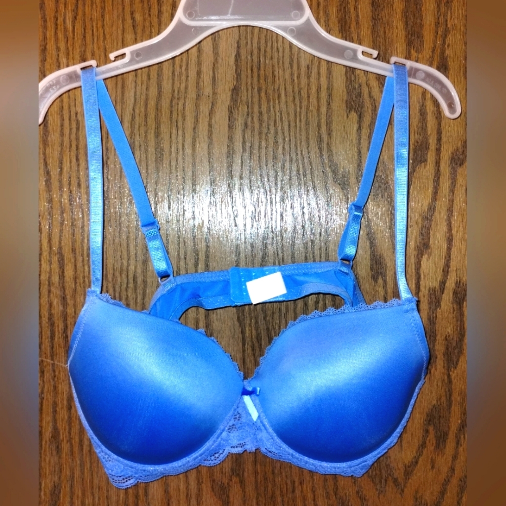Bright Blue Lace Trim Bra